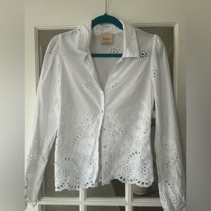 Elie Tahari Eyelit White Button Up Top